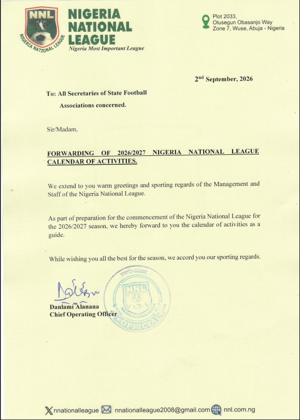 BREAKING: NNL RELEASES 2026/27 SEASON CALENDAR AS PREPARATIONS GATHER MOMENTUM